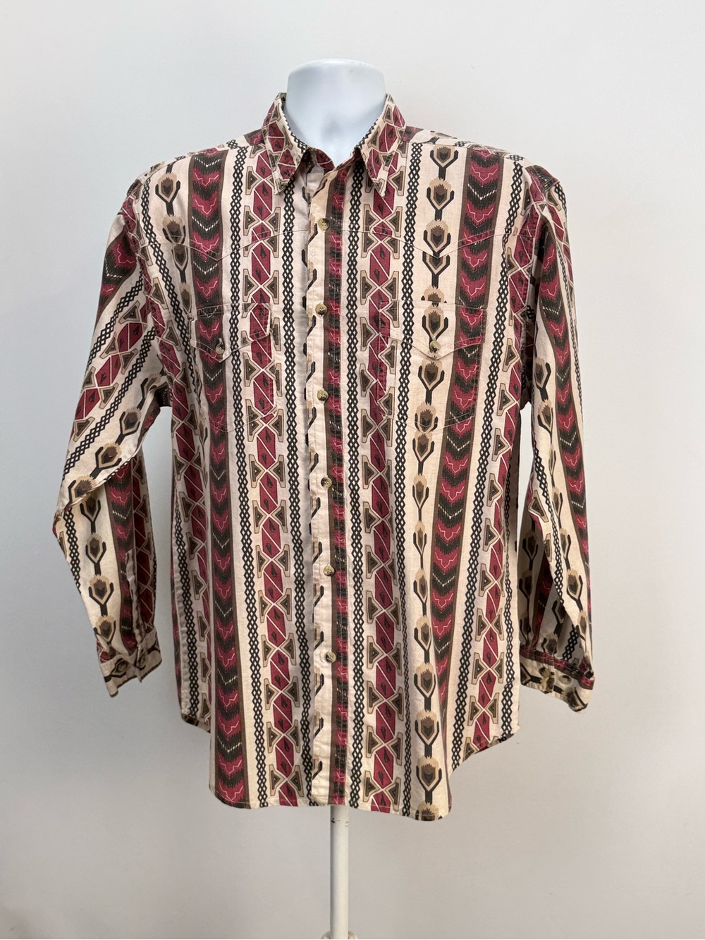 LEGACY Men's Cream, burgundy black Western Stripe Button-Down Shirt size M - Picture 5 of 12